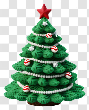 Crochet Tree - Christmas Tree With Red Star Topper And Baubles Transparent PNG