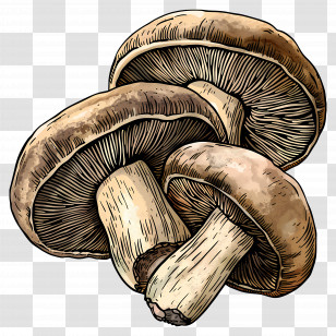 Portobello Mushrooms - Realistic Mushroom Illustration Transparent PNG