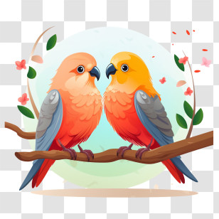 Love Birds - Pair Of Parrots On A Branch Transparent PNG