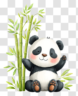 Panda Beside Bamboo Plant - Cute Panda With Bamboo Transparent PNG