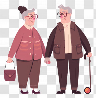 Old People - Senior Couple Holding Hands Illustration Transparent PNG