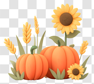 Ripe Orange Pumpkins - Pumpkin With Sunflowers And Wheat Transparent PNG