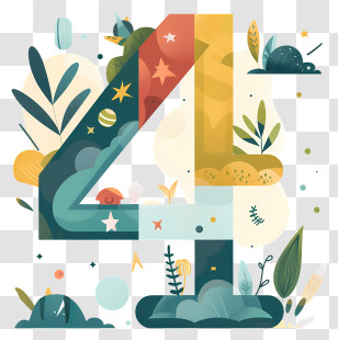 Number 4 - Colorful Nature-Inspired Number 4 Transparent PNG