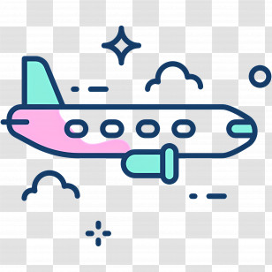 Aeroplane - Cartoon Styled Airplane With Clouds And Stars Transparent PNG