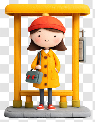 Girl Student At Bus Stop - Little Girl Waiting At Bus Stop Transparent PNG