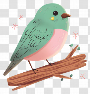 Kawaii Bird - Cute Bird Sitting On Branch In Cartoon Style Transparent PNG