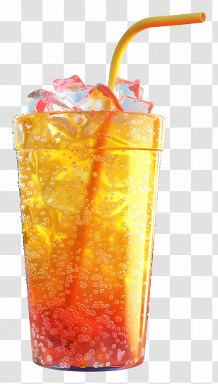 Soda Drink - Orange Drink With Ice Cubes In Glass Transparent PNG
