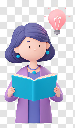 Reading And Knowledge - 3D Woman Reading With Lightbulb Idea Transparent PNG