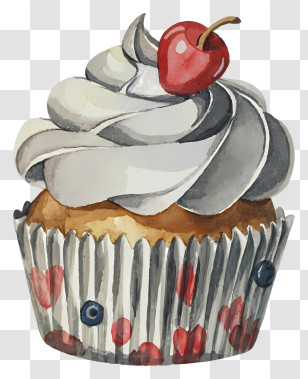 Cartoon - Cherry-Topped Cupcake Transparent PNG