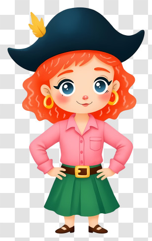 Pirate Woman - Cartoon Pirate Girl With Hat Transparent PNG