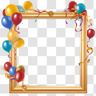 Birthday Frame - Golden Picture Frame With Balloons Transparent PNG