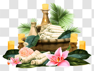 Basket - Towels And Candles For Spa Decor Transparent PNG