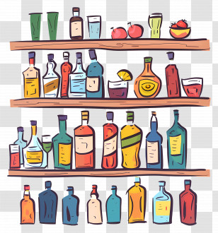 Shelf With Assorted Bottles And Drinks - Shelf With Assorted Bottles And Beverages Transparent PNG