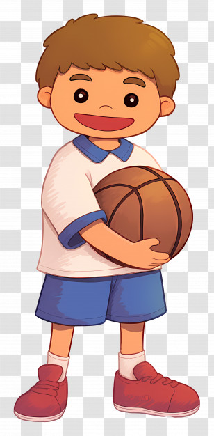School Boy - Smiling Boy Playing Basketball In Cartoon Style Transparent PNG