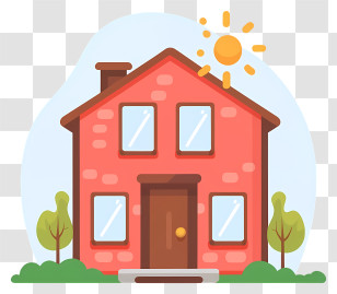 House - Cartoon Red House With Sunny Background Transparent PNG