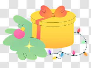 Small Decorative Box - Yellow Gift Box With Christmas Decorations Transparent PNG