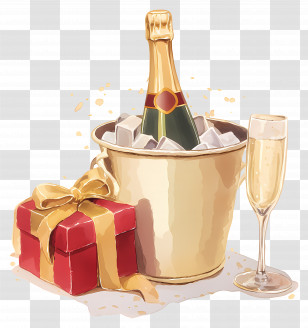 Champagne Bottle - Champagne Bucket And Gift Box For Celebration Transparent PNG