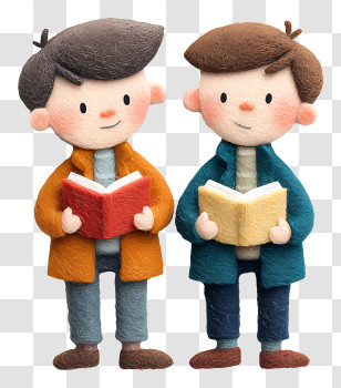 Boys Reading Together - Two Boys Reading Illustration Transparent PNG
