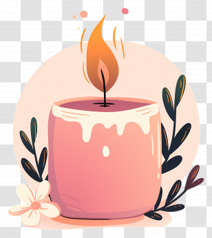 Aromatherapy Candle - Pink Candle With Flame And Floral Decoration Transparent PNG