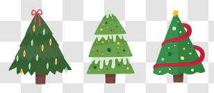 Christmas Trees - Set Of Decorated Christmas Trees In Cartoon Style Transparent PNG
