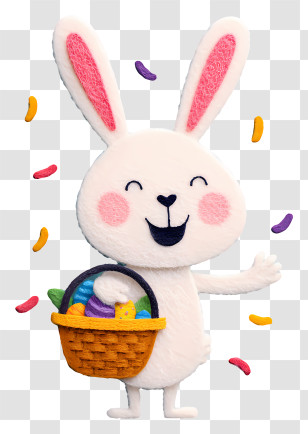 Bunny Holding Easter Basket - Happy Easter Bunny With Basket Transparent PNG