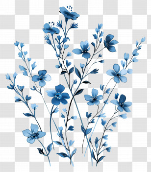 Blue Flowers - Blue Floral Illustration Design Transparent PNG