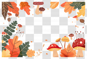 Autumn Background - Autumn-Themed Leaf And Mushroom Frame Transparent PNG