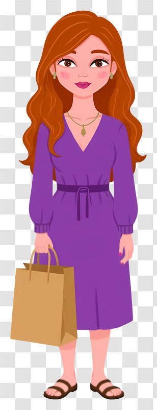 Woman Holding Grocery Bag - Cartoon Woman With Shopping Bag Transparent PNG