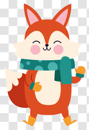 Cartoon Fox - Cute Fox With Scarf Transparent PNG