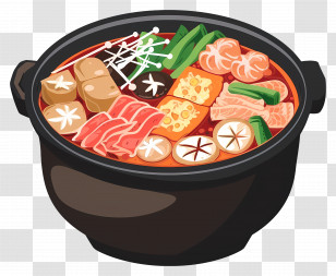 Cartoon Hot Pot - Illustration Of A Hotpot With Various Ingredients Transparent PNG