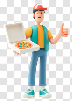 Man Holding Pizza - Cartoon Pizza Delivery Person Transparent PNG