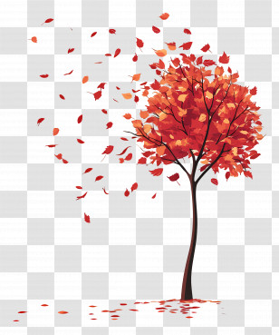 Autumn Begins - Autumn Tree With Falling Leaves Illustration Transparent PNG
