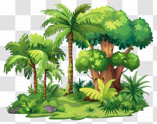 Big Tree - Lush Jungle Illustration With Tropical Greenery Transparent PNG