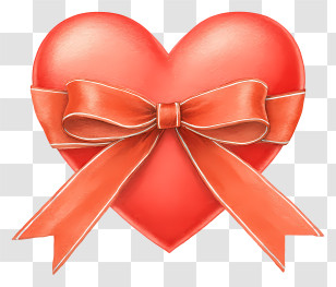 Heart With Ribbon Bow - Red Heart Gift With Bow Transparent PNG