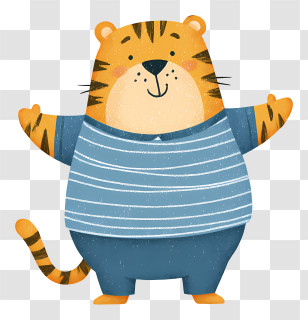 Tiger Smiling With Open Arms - Cartoon Tiger In Striped Shirt Transparent PNG