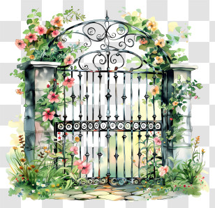 Spring Garden Gate Flowers - Decorative Garden Gate With Flowers Transparent PNG