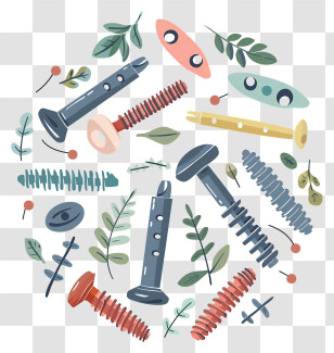Screws - Colorful Screws And Bolts With Leaves Transparent PNG