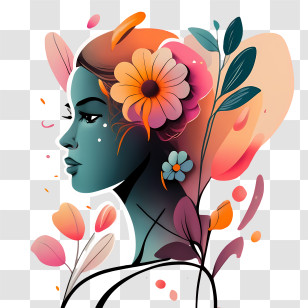 Woman Face - Floral Woman Illustration With Modern Art Style Transparent PNG