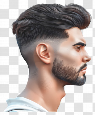 Low Fade Haircut - Profile Portrait Of A Fashionable Bearded Man Transparent PNG
