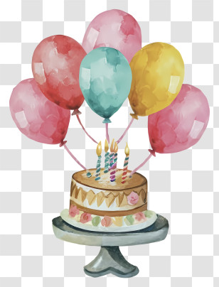 Birthday Cake - Birthday Cake With Balloons And Candles Transparent PNG