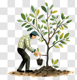 Tree Planting - Man Planting A Tree For Environmental Conservation Transparent PNG