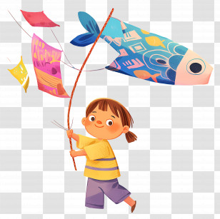 Childrens Day - Girl Flying Fish Kite Transparent PNG