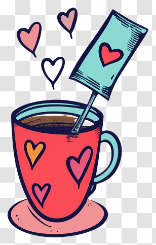 Cartoon - Coffee Cup With Hearts Transparent PNG