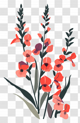 Snapdragons - Red And Pink Flower Stems Transparent PNG