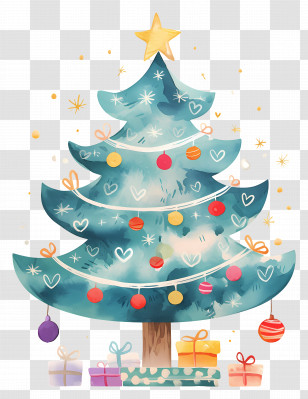 Watercolor Christmas Tree - Festively Decorated Christmas Tree With Ornaments Transparent PNG
