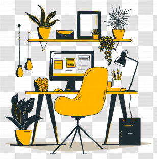 Home Office - Cozy Workspace With Modern Decor And Plants Transparent PNG