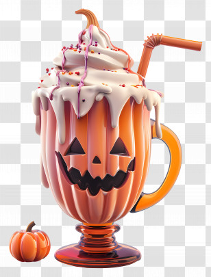 Halloween Milkshake - Whipped Cream Pumpkin Milkshake With Sprinkles Transparent PNG