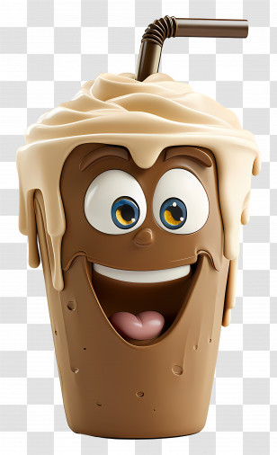 Frappe - Smiling Chocolate Milkshake Cartoon Cup Transparent PNG