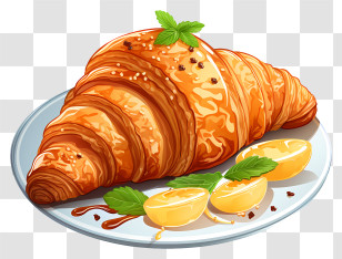 Croissant - Golden Croissant With Eggs And Garnished Mint Transparent PNG