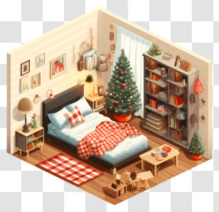 Sleeping - Cozy Bedroom With Christmas Decor And Festive Tree Transparent PNG